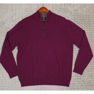 Kinross Men's Cashmere Quarter Zip Sweater Plum Purple‎ XL 100% Cashmere
